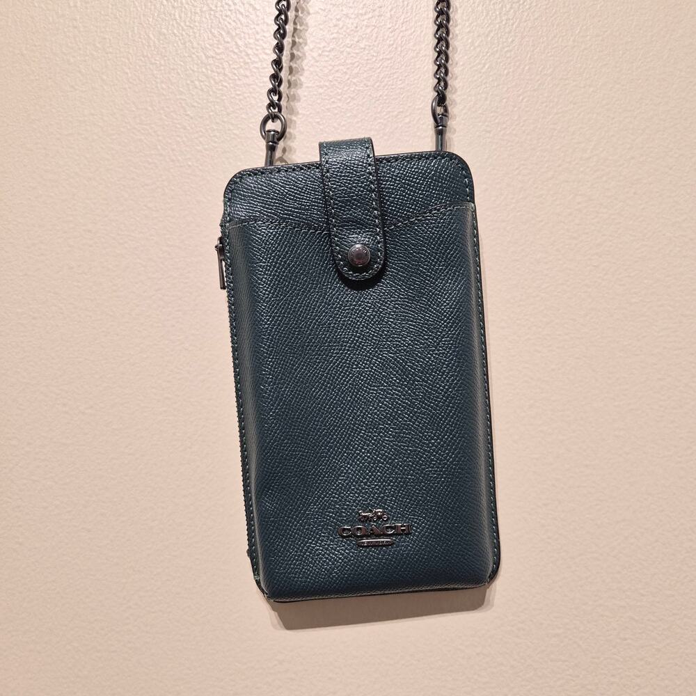 Coach North South Phone Crossbody Bag Deep Green Forest Green NWOT